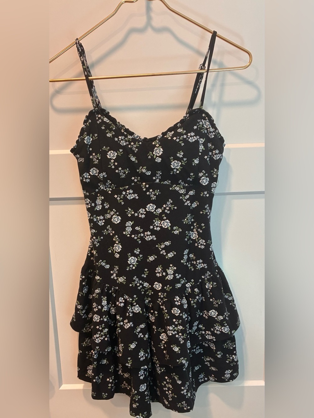 Black Floral Spaghetti Strap Mini Dress juniors 3/5